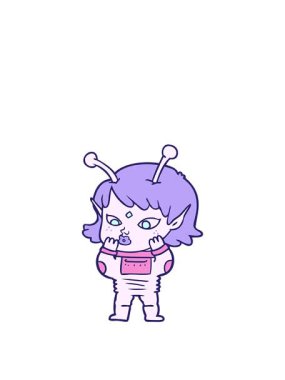 Çizgi filmdeki gergin uzaylı kızın animasyonunu genişletiyorum.