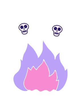 Düz renkli ateş çiziminin kafatası animasyonu