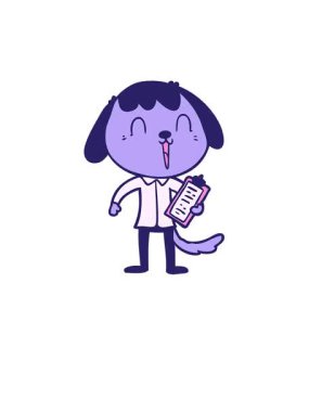 Ofis tişörtü giyen sevimli bir köpeğin canlandırması.