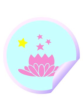 Parıldayan yıldızlar, bir çiçek karikatürünün dairesel kabuk soyma çıkartmasının animasyonunu etkiler.