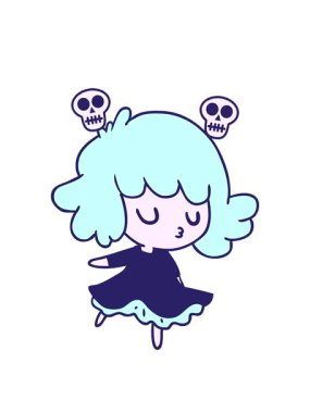 Şirin bir kawaii kızı çizilmiş kafatası animasyonu.