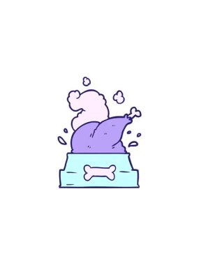 Mutlu bir Noel yavrusu için bir köpek kasesine tıkıştırılmış bütün pişmiş hindinin gösterişli satış animasyonu.