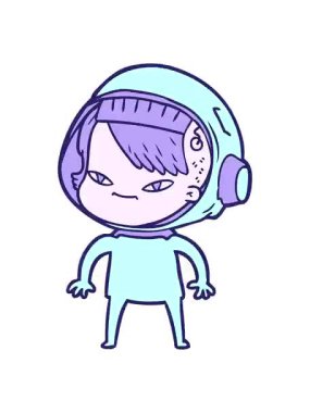 Karikatür astronot kadının titreyen hareketi.