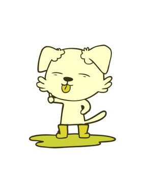 Su birikintisine dilini sokan çizgi film köpeğinin renk animasyonu