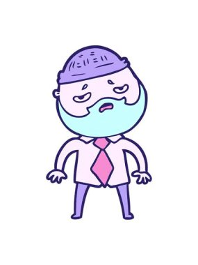 Çizgi film karakteri sakallı endişeli adamın basınçlı animasyonu.