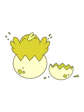 Yumurtadan çıkan karikatür civcivinin renk değişimi