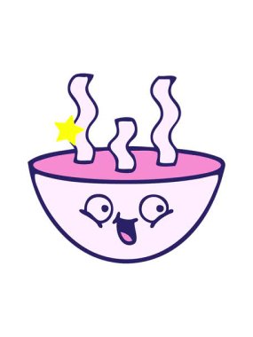 Parıldayan yıldızlar bir kase sıcak çorba illüstrasyonunun animasyonunu etkiler.