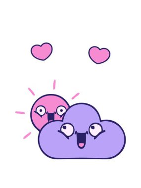 dönen kalpler sevimli karikatür fırtına bulutu ve güneş animasyonu