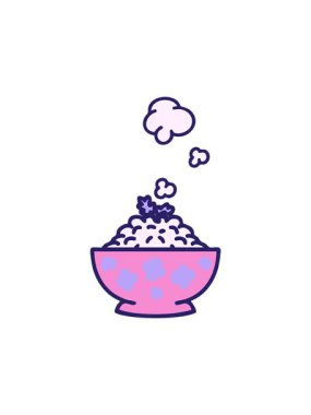 Buğulanmış pirincin desenli kasede canlandırılması dikkat çekici.