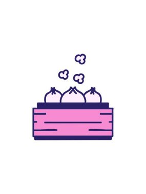 Buharlı tenceredeki sıcak Japon gyoza köftesinin yıldız patlaması etkisi animasyonu.