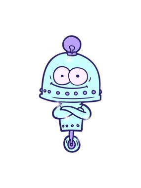 Mutlu çizgi film robotu ve ampulün ışıltı etkisi