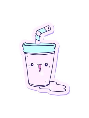 Sevimli bir karikatür gazozunun yapıştırmasının ışıltı etkisi