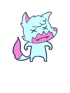 Ölü tilki çizgi film karakterinin diriliş ve yüzme animasyonu