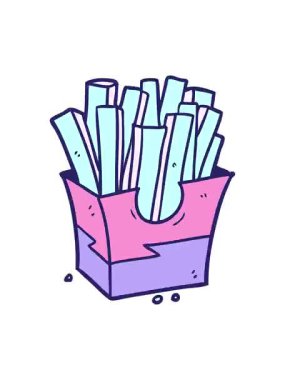 Çizgi filmlerdeki abur cubur kızartmalarının hareketli animasyonu.