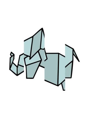 Japon katlanmış kağıt origami filinin bölünmüş hareketi.