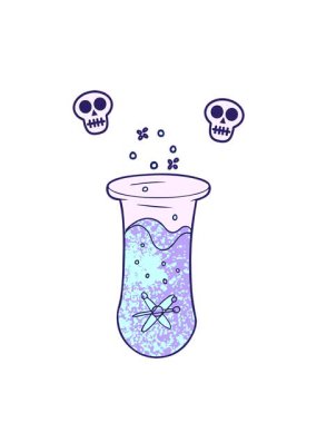 Karikatür köpüren test tüpünün kafatası animasyonu