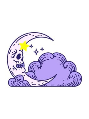 Kıvılcımlı yıldızlar dövmenin animasyonunu geleneksel kafatası şeklindeki hilal ay ve bulutlar gibi etkiler.