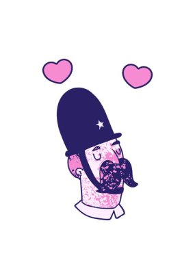 Bıyıklı çizgi film polisinin dönen kalp animasyonu