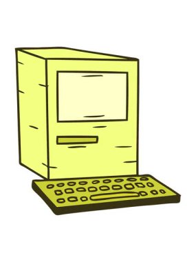 Bir bilgisayar ve klavyenin el çizimi karalamalarının renk animasyonu değişiyor