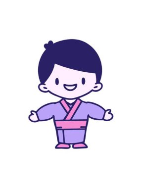 Geleneksel giyinmiş kollarını açmış Japon bir adamın hareketli animasyonu.