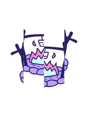 Bir kamp alanının karikatür karalamalarının bölünmüş hareketi