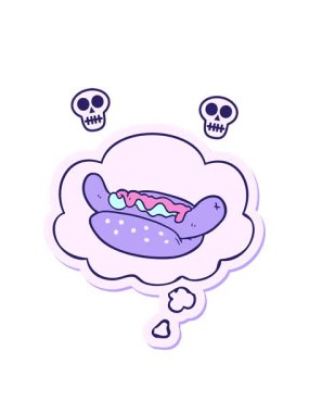 Yazılı çıkartma olarak düşünce balonlu çizgi film sosislisinin kafatası animasyonu