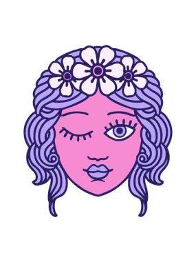 Göz kırpan yüz dövme tasarımının hareketli animasyonu