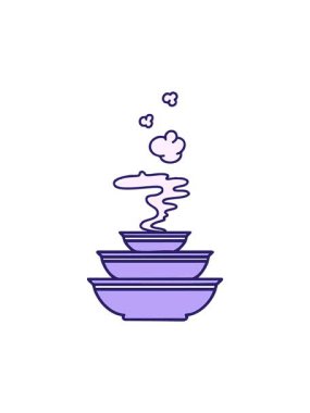 Japon buharlı yemek kaselerinin hareketli animasyonları.