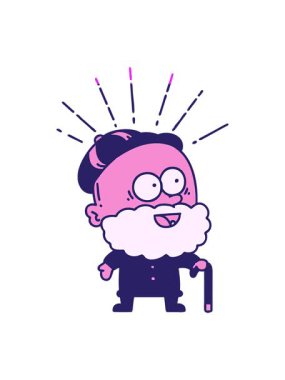 Geleneksel dövme stilinin animasyonunu canlandırın. Bastonlu mutlu yaşlı adam.