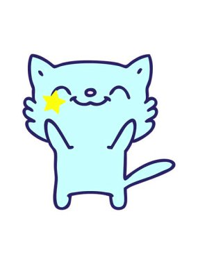 Parıldayan yıldızlar, küçük mutlu bir kedinin çizgi filmini canlandırır.