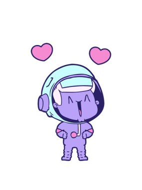 Mutlu uzay astronotunun dönen kalp animasyonu