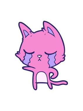 Titreyen hareket animasyonu, ağlayan çizgi film kedisi işaret ediyor.