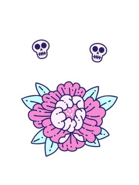 Geleneksel çiçek stilinde dövmenin kafatası animasyonu