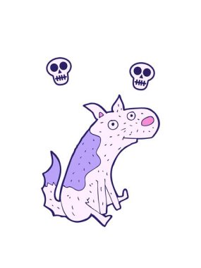 Oturan bir köpeğin kafatası animasyonu.