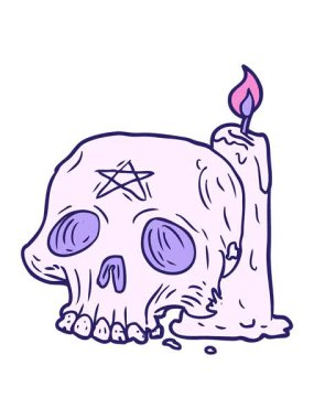 Parlak ışık efekti çizgi film animasyonu ürkütücü kafatası ve mum