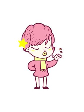 Parıldayan yıldızlar çizgi film kadınının parlak renkli gözleri kapalı animasyonunu etkiler.