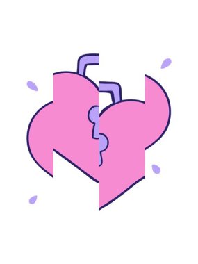 Karikatür aşk kalbinin bölünmüş hareketi kilit altında.