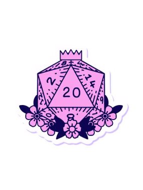 Doğal bir 20 D20 zarının çiçek elementli neon ışık efektinin canlandırması