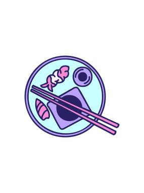 Tabakta sunulan Japon Onigiri karikatürünün radyoaktif parlayan animasyonu