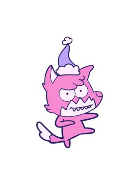 Titreyen hareketli animasyon çizilmiş el çizimi Noel Baba şapkası takan sırıtan tilki çizimi.