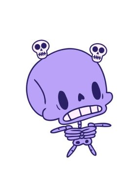 Çizgi film animasyonu kawaii sevimli ölü iskelet.