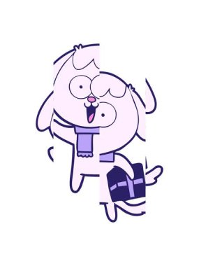 Noel hediyeli şirin çizgi film köpeğinin hareketli animasyonu.