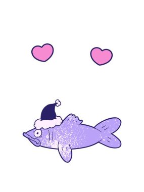 dönen kalpler Noel Baba şapkası takan bir balığın karikatürü.