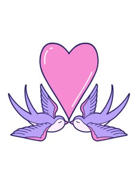 Parlak ışık efektleri ikonik tarzda kırlangıçların ve bir kalbin canlandırması