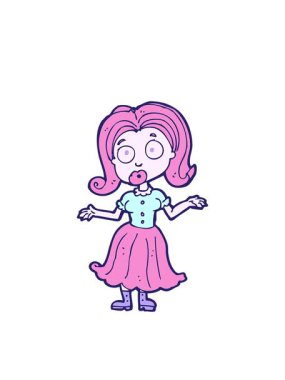 Yanıp sönen çizgi film çizgi filmlerindeki kafası karışmış kızın animasyonu.