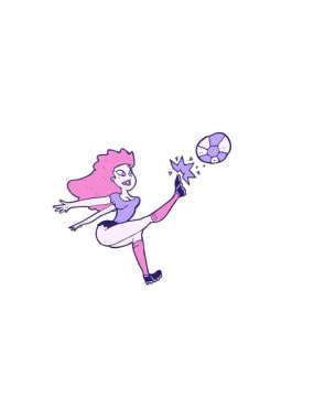 Çizgi film kadın futbolcusunun topa vuruşunun yatay titreşimli animasyonu