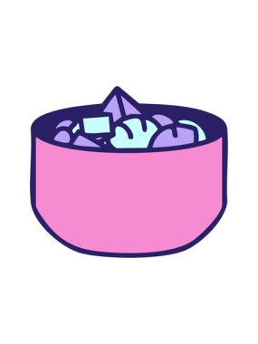 Karışık deniz ürünleri ve sebze Japon yemek kasesi çiziminin basınçlı animasyonu