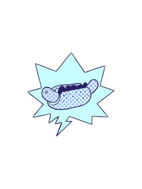 Çizgi roman tarzı konuşma baloncuklu taze lezzetli sosisli çizgi film satışı.