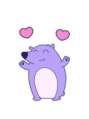 Mutlu bir kutup ayısı çizgi filminin dönen kalpleri.