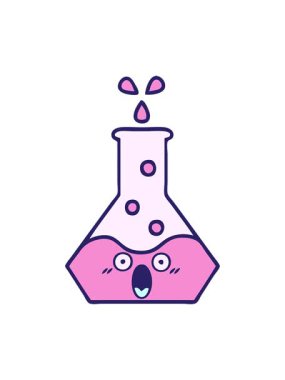 Bir bilim şişesinin sevimli çizgi filminin basınçlı animasyonu